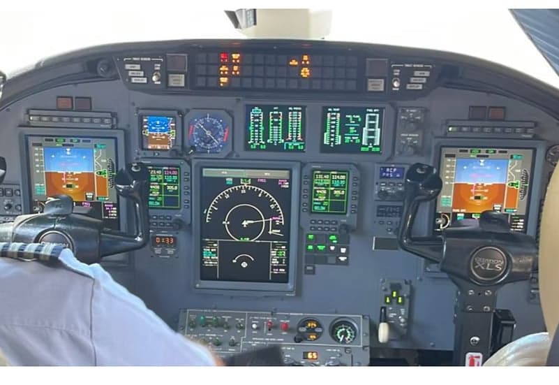 The instrument panel of the Cessna Citation XLS aircraft.