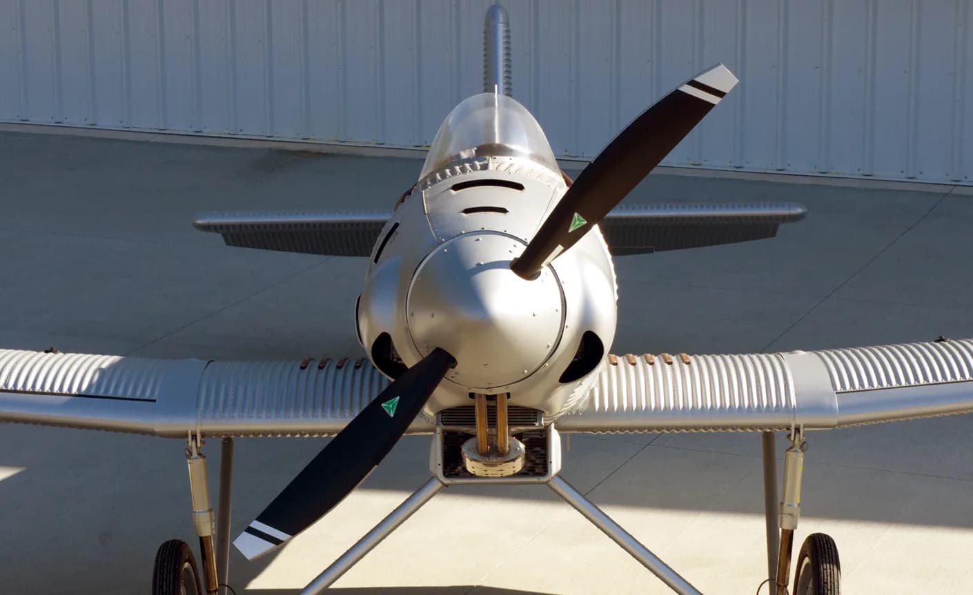 Front view of a Junkers aircraft with a silver paint scheme.