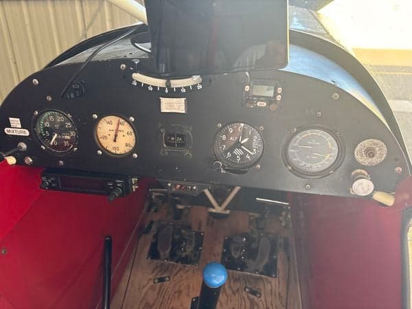 View of the aircraft's instrument panel and controls.