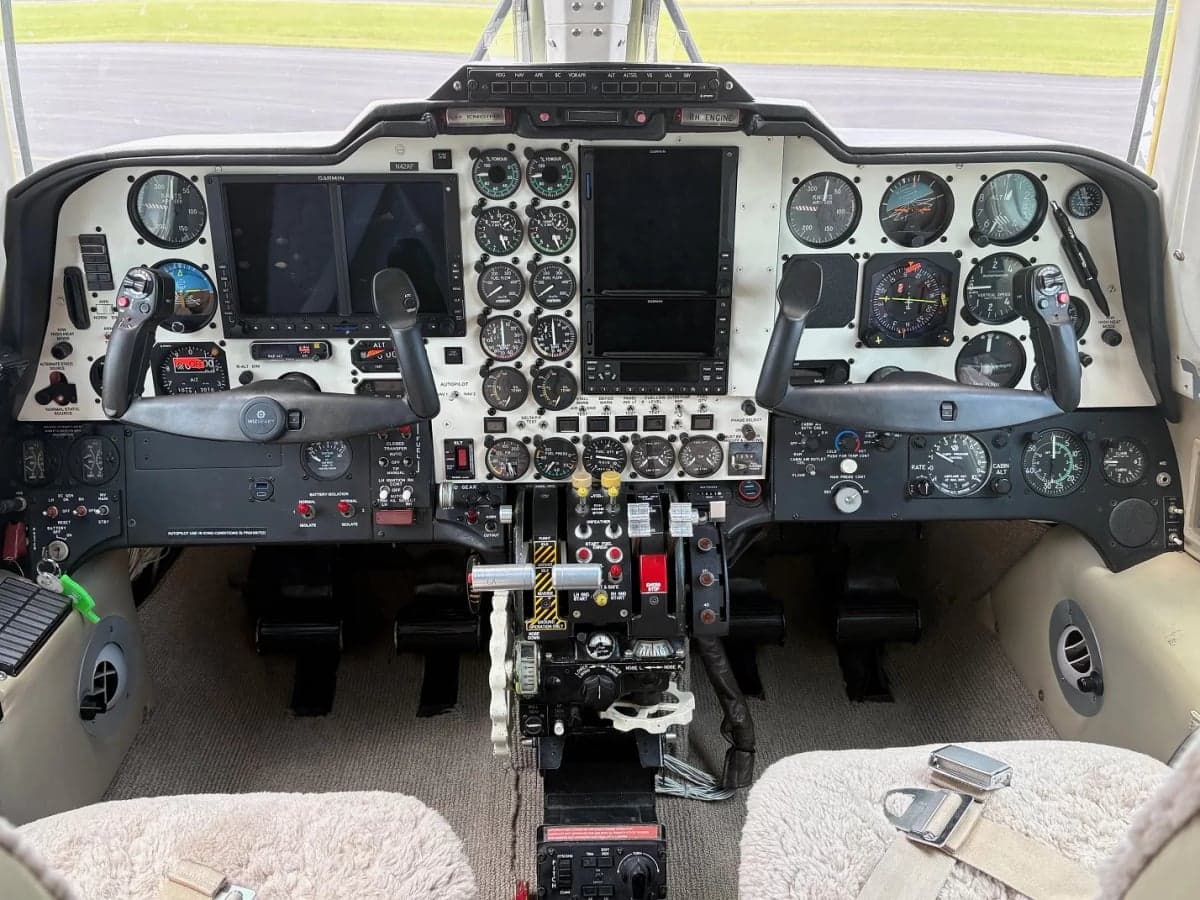 View of the cockpit instrument panel of the aircraft.