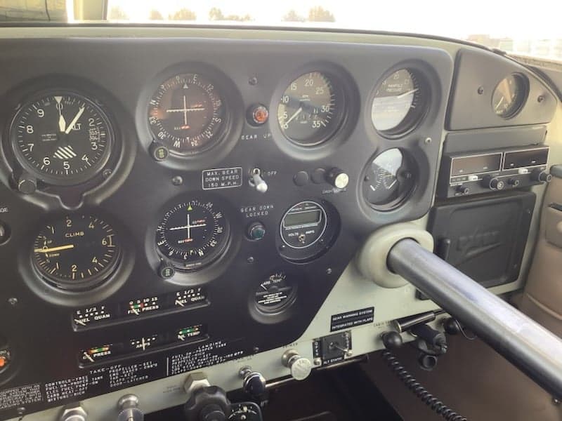 Close-up of the aircraft's instrument panel.