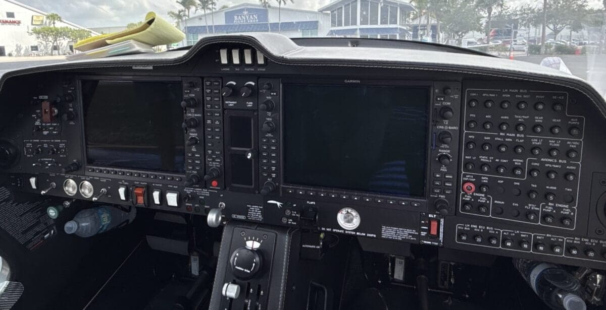 Close up of the Diamond DA62 cockpit instrument panel.