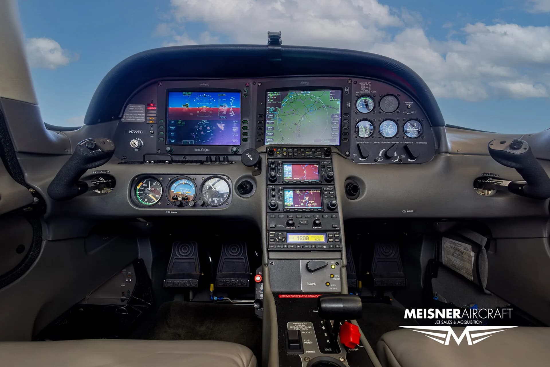 Cockpit instrument panel of Cirrus SR22 aircraft, registration N722PB.
