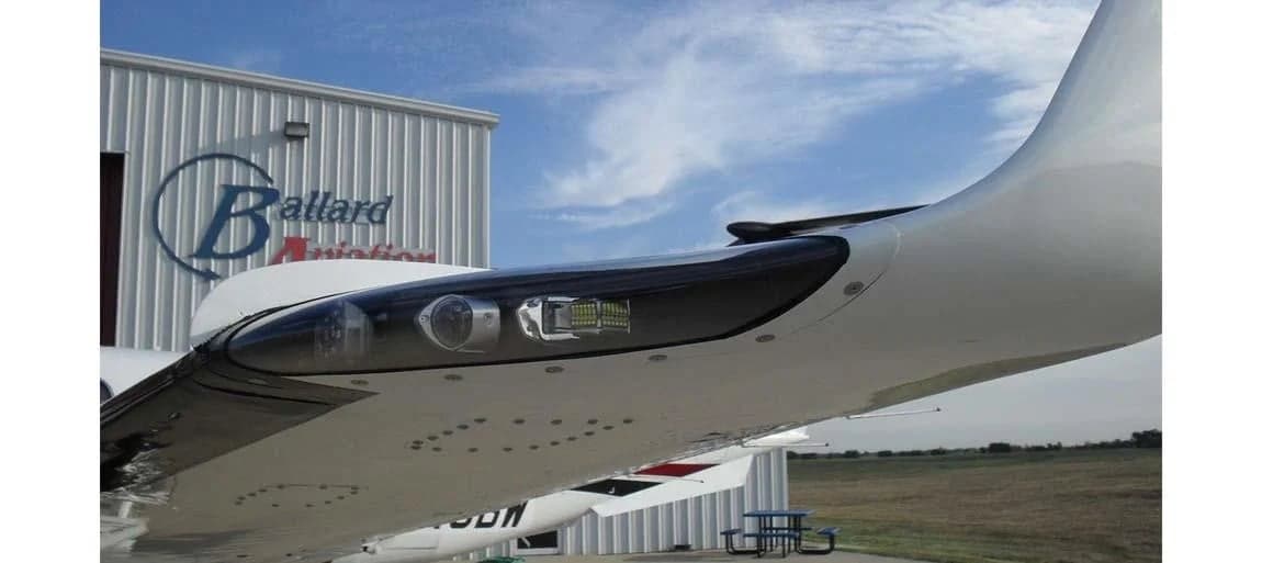 Close-up of the Beechcraft King Air 350's wing and engine nacelle.