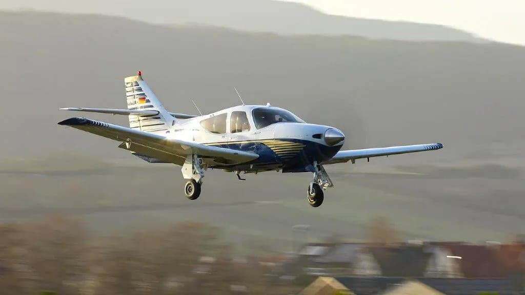 D-ETEK aircraft taking off from a runway.