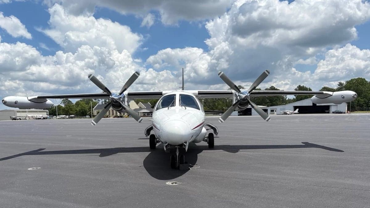 Front view of the aircraft on the tarmac.
