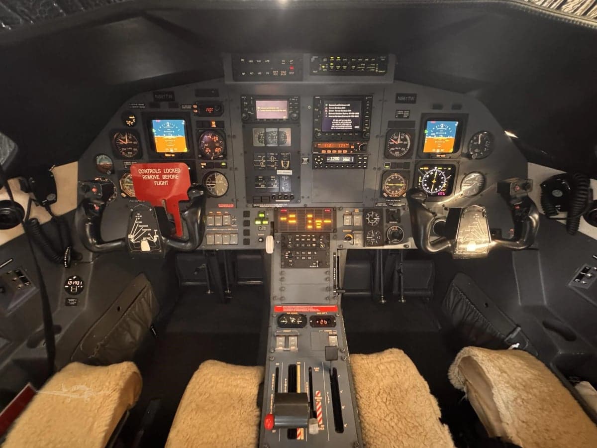 Detailed view of the aircraft cockpit, showcasing the instrument panel and controls.