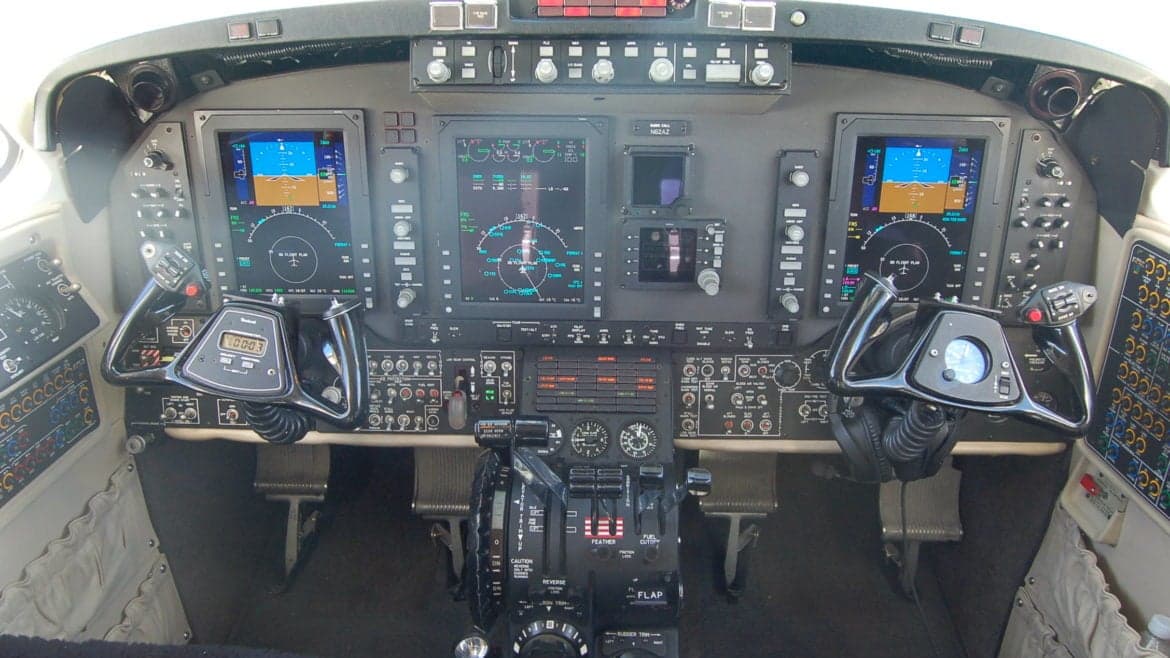 Detailed view of the aircraft's cockpit instrument panel.