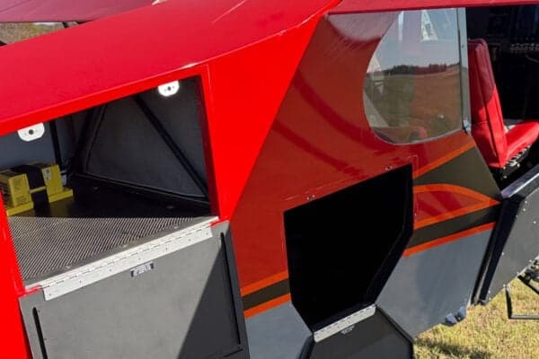 Close-up of the aircraft's storage compartment and interior.