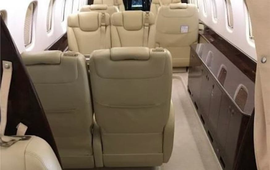 Interior of the aircraft featuring leather seats.