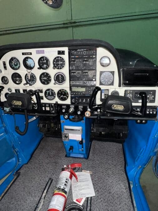 View of the Cessna Cardinal 177 cockpit instrument panel.