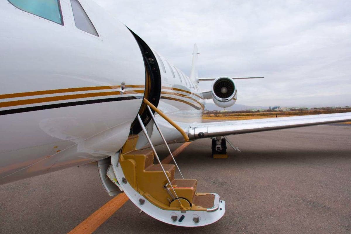 Close-up of the aircraft door and steps.