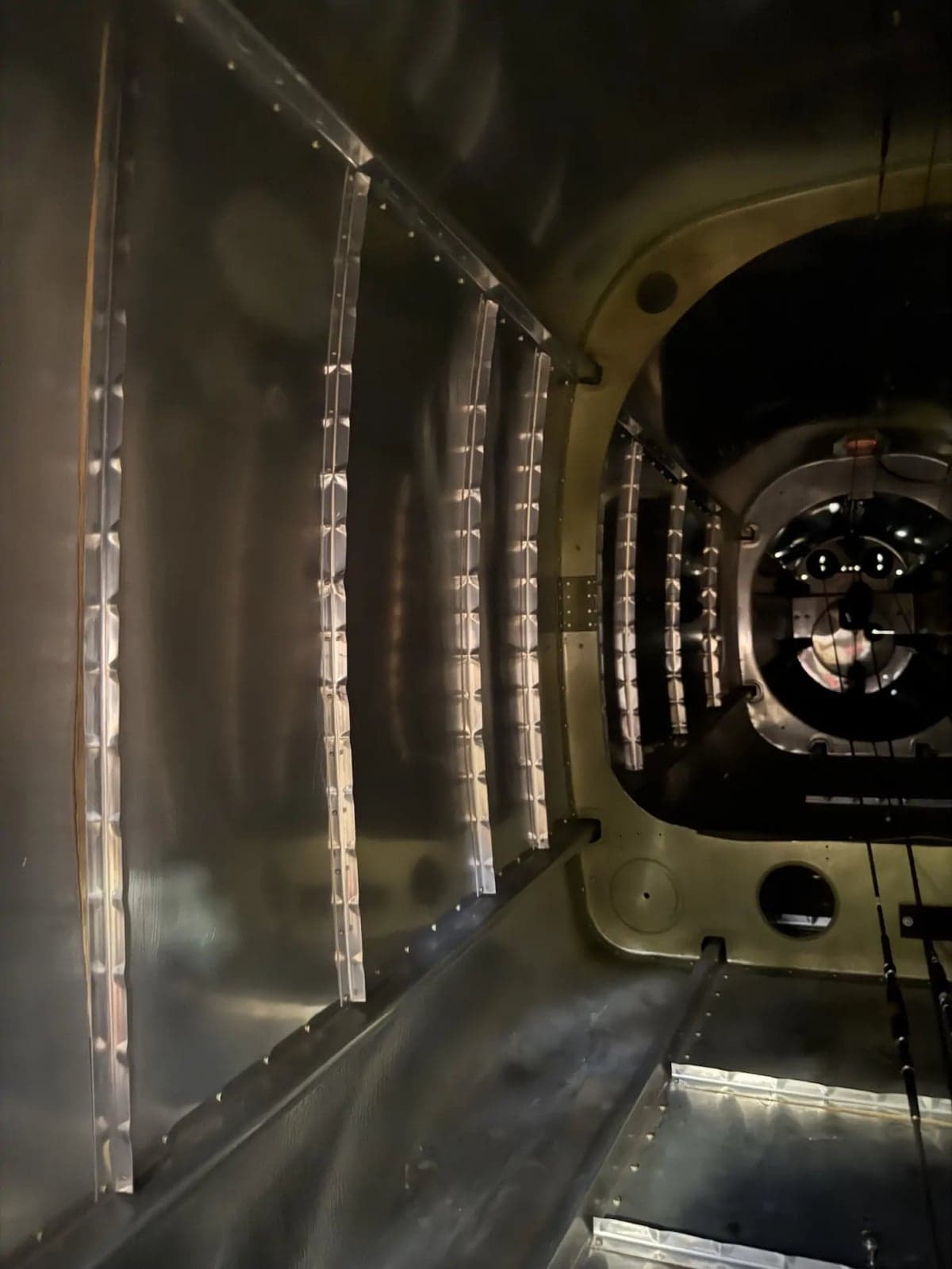 Interior view of the aircraft's frame and structure.