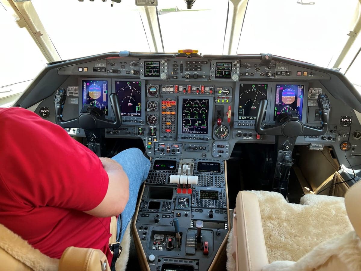 N89TV Falcon in a hangar.