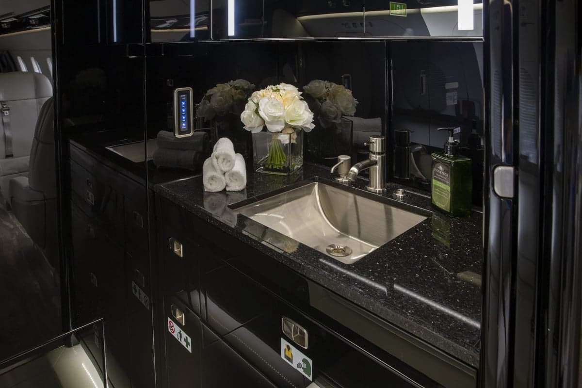 Interior view of the Embraer Legacy 500 lavatory.