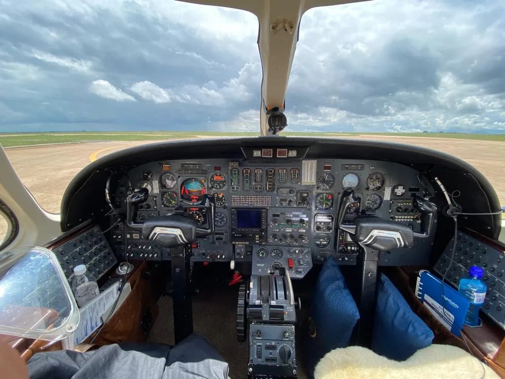Cockpit view of the Cessna Citation Mustang instrument panel.