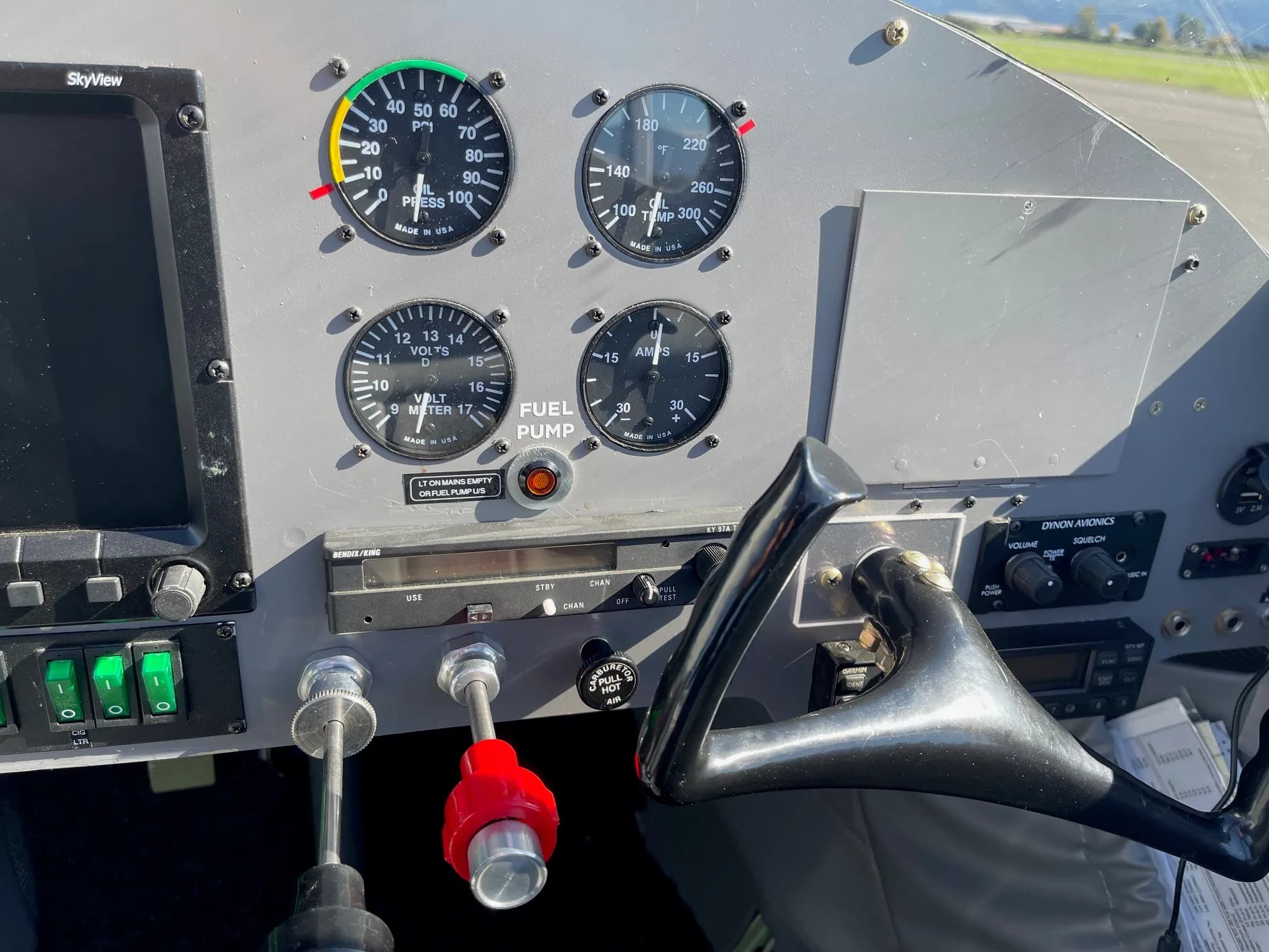 View of the instrument panel in the cockpit of the Ercoupe CF-BMJ.