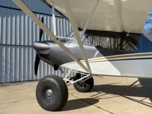 Close up of the front of a Carbon Cub aircraft.