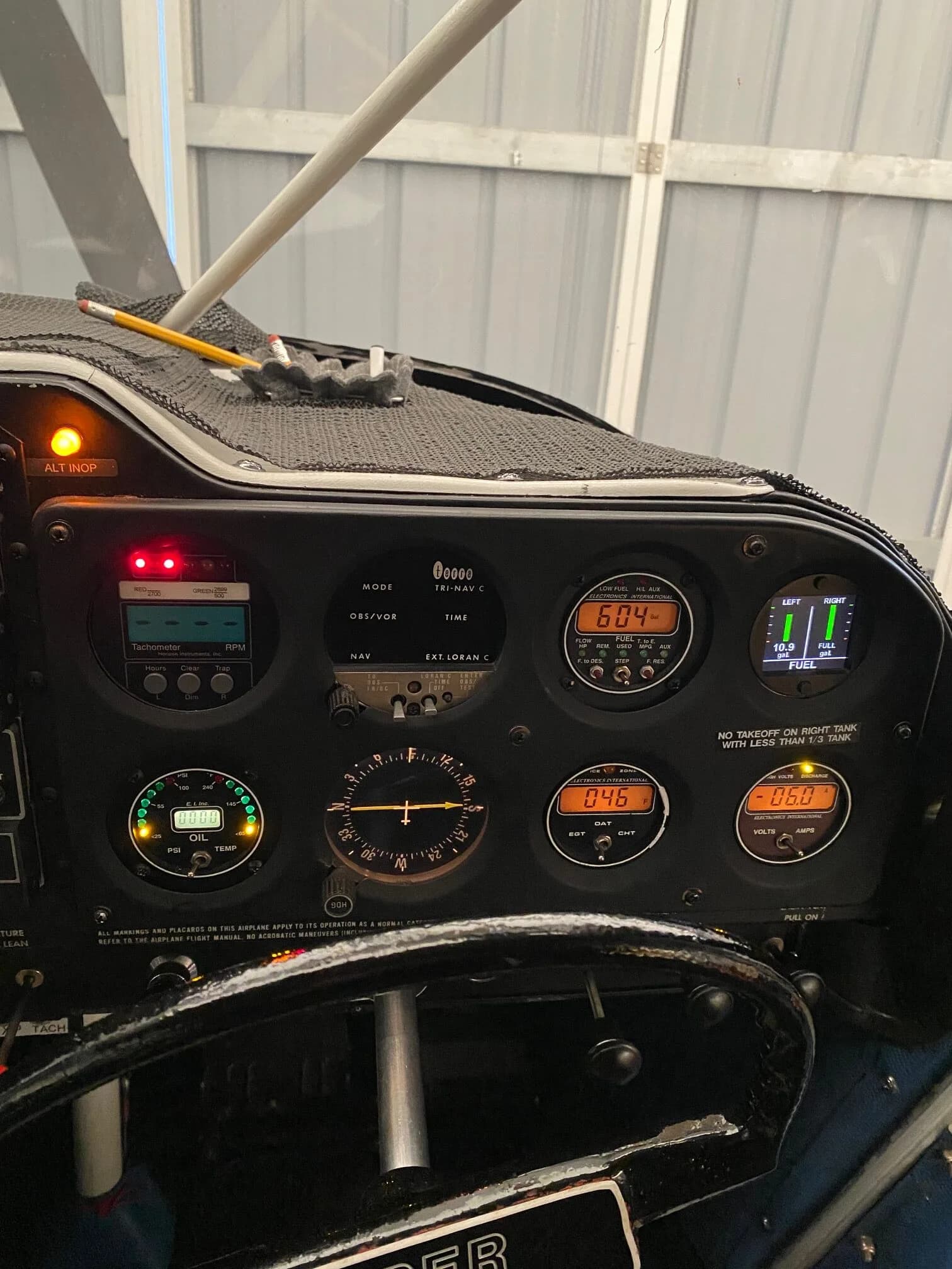 Close up of the Piper Tri-Pacer's instrument panel.