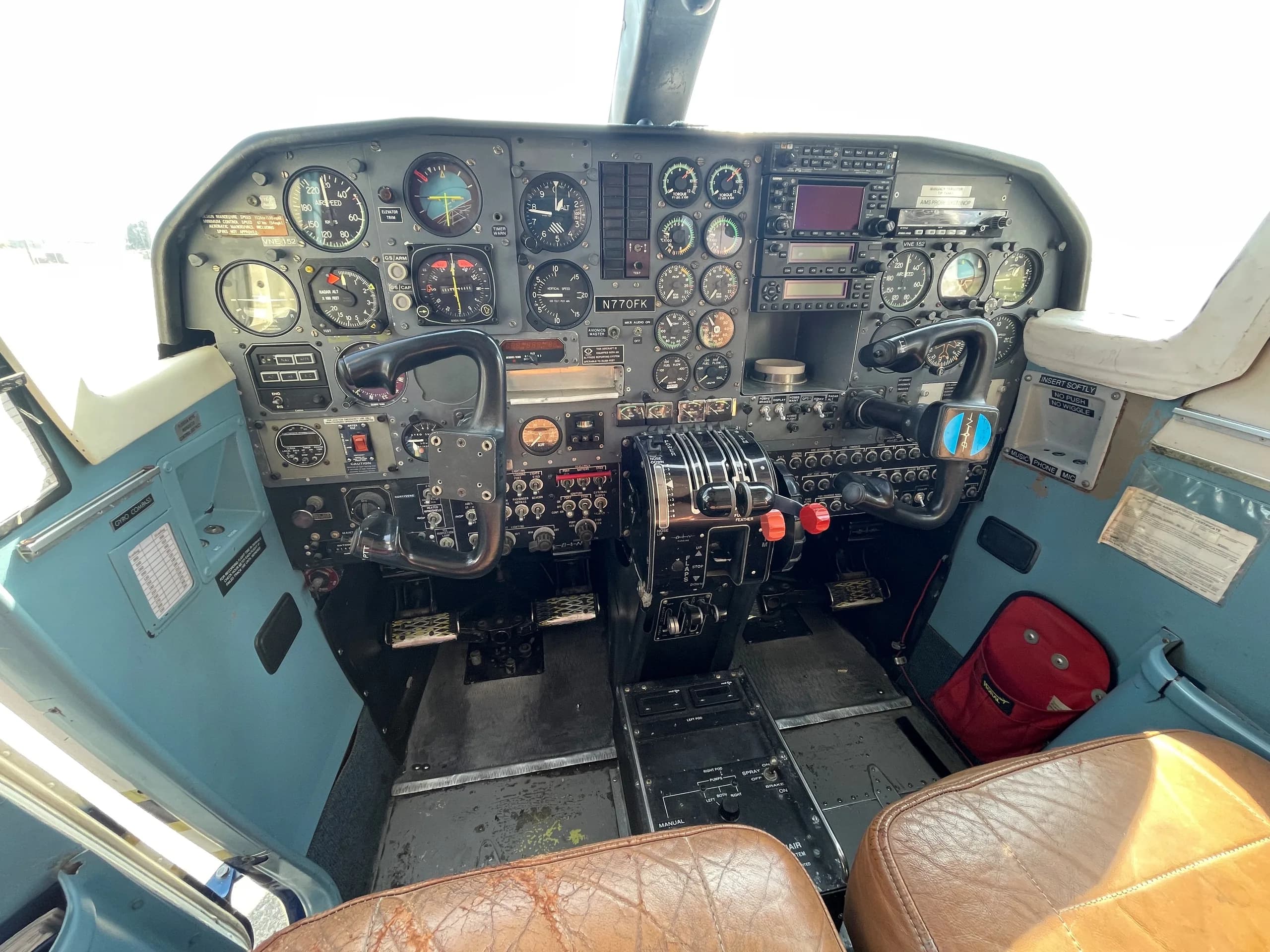 View of the aircraft's instrument panel and controls.