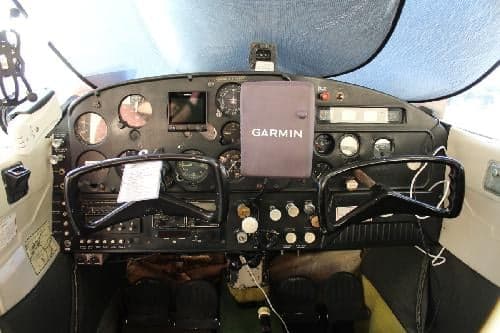 Cockpit view of the aircraft instrument panel.