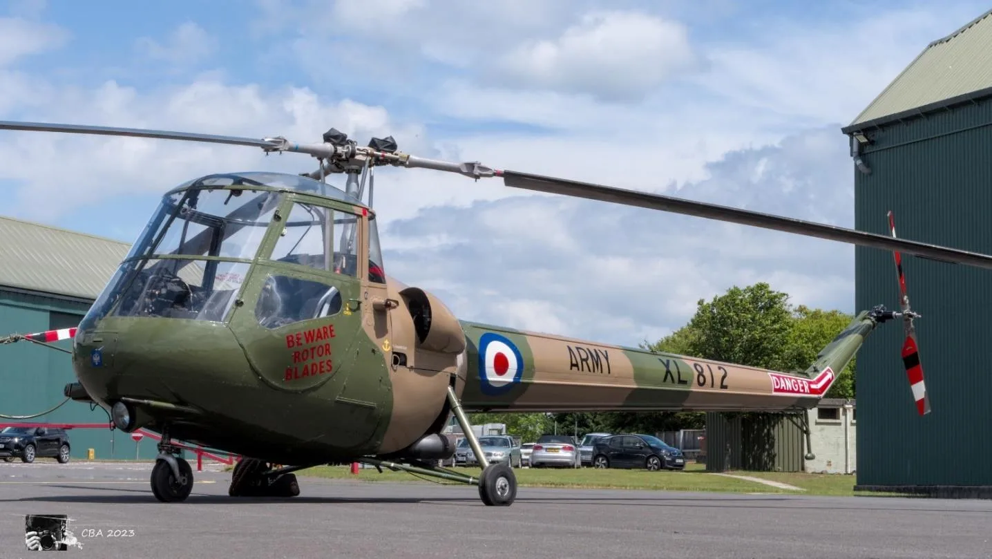 Westland Skeeter XL812 helicopter on the ground, side view.