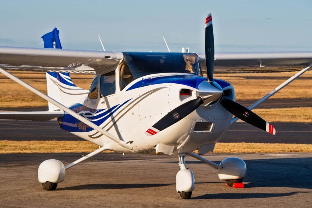 Close-up of the front of a Cessna Skylane.