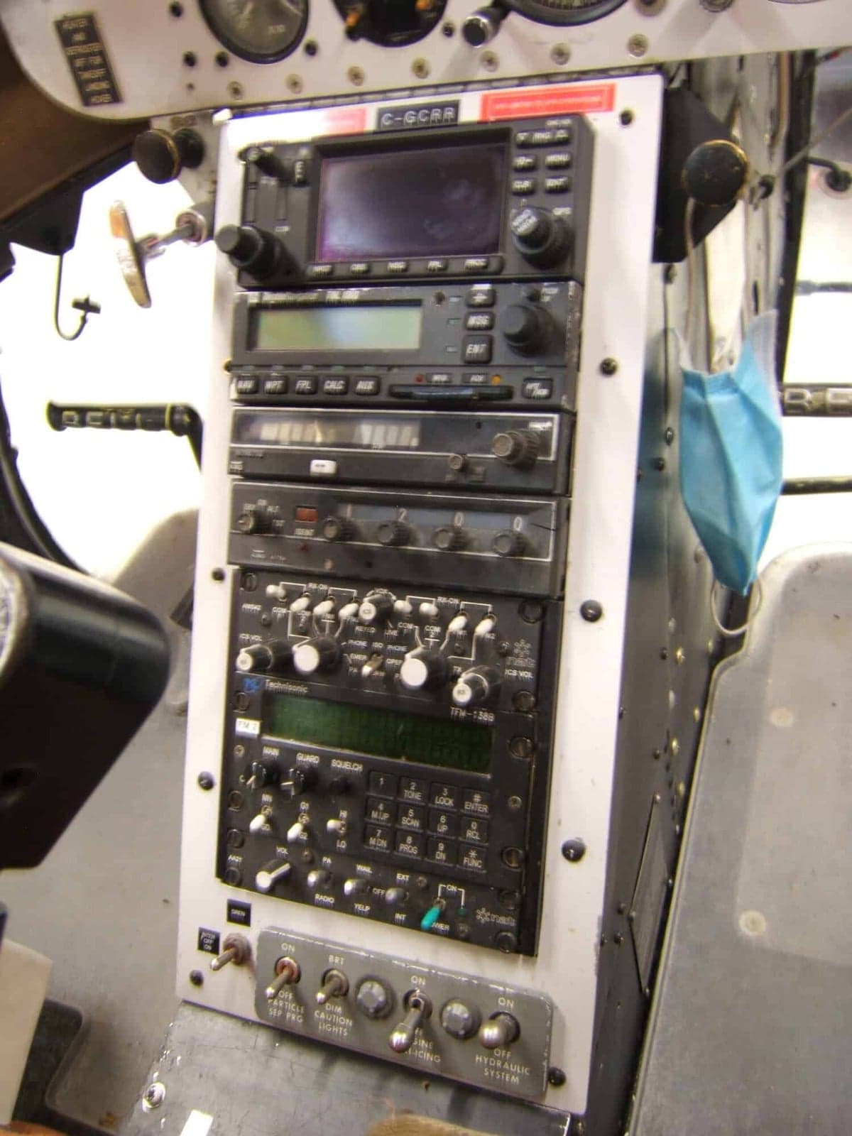 Close up of the avionics stack in a Bell 206L-4 LongRanger helicopter.