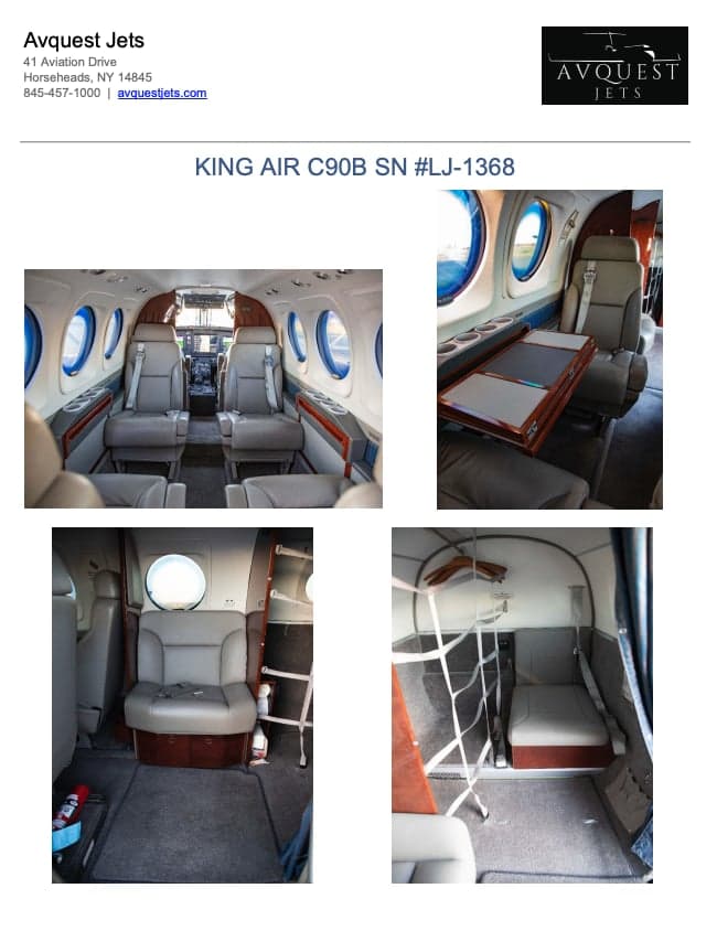 King Air C90B cabin interior with seats and table.