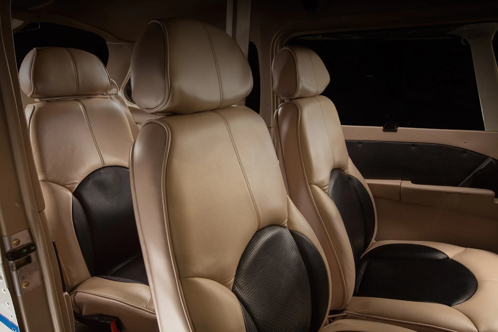 Close-up of the aircraft's leather seats.