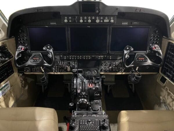 Cockpit view of the Beechcraft King Air 350 instrument panel.