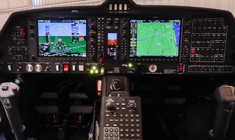 Diamond DA62 cockpit instrument panel with Garmin avionics.