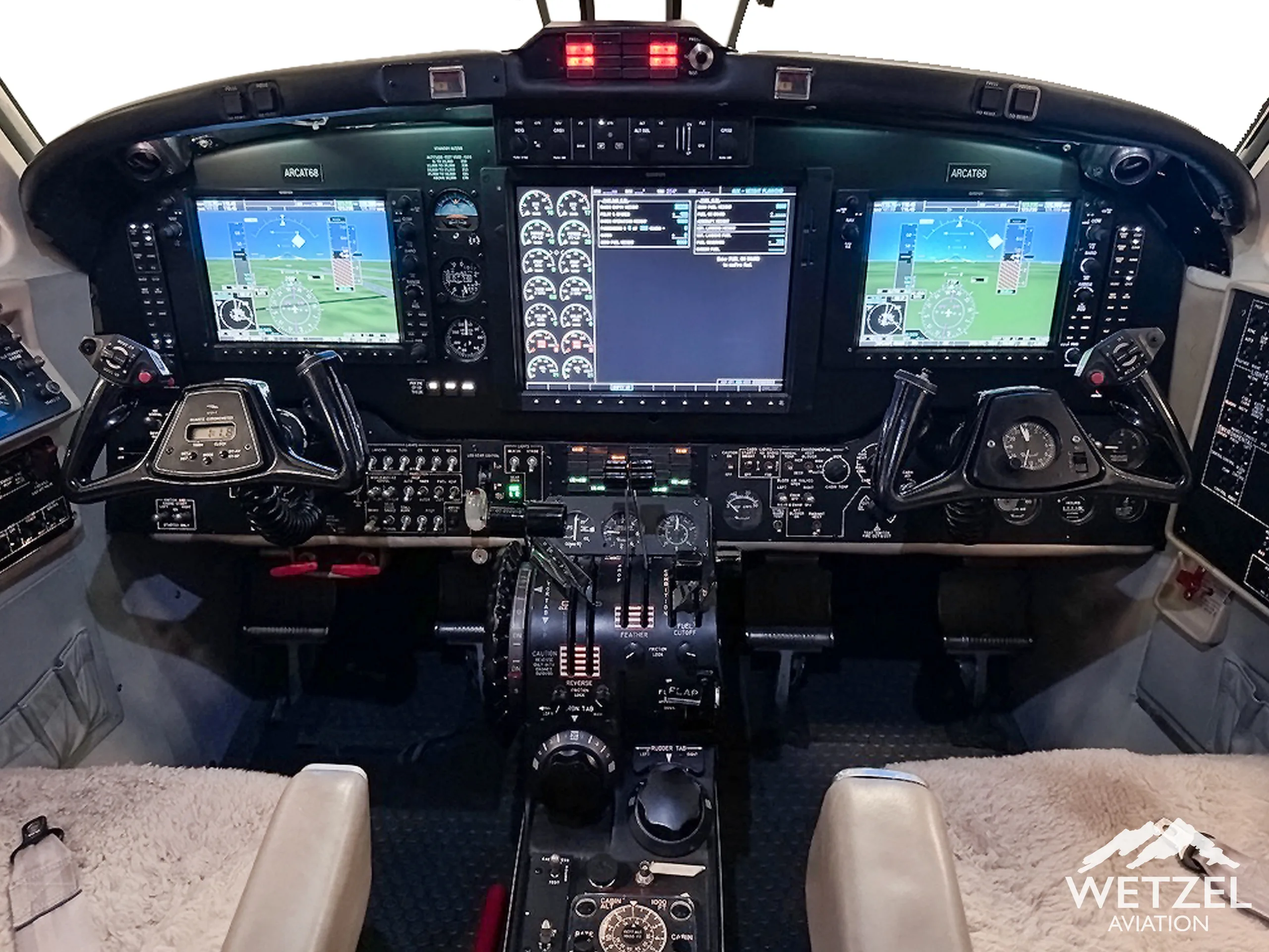 King Air 350 cockpit with modern avionics.