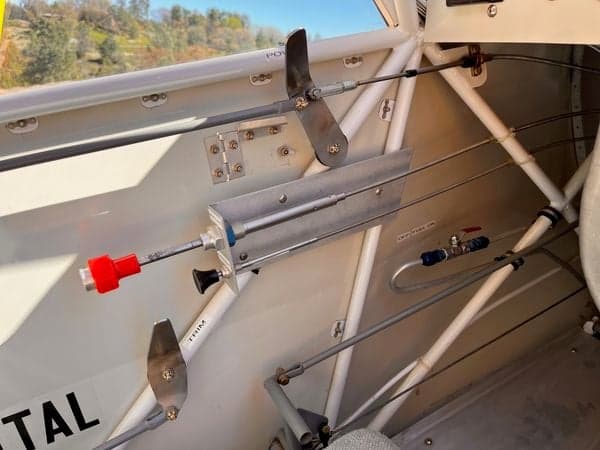 Interior view of the aircraft's switches and fuel shutoff.