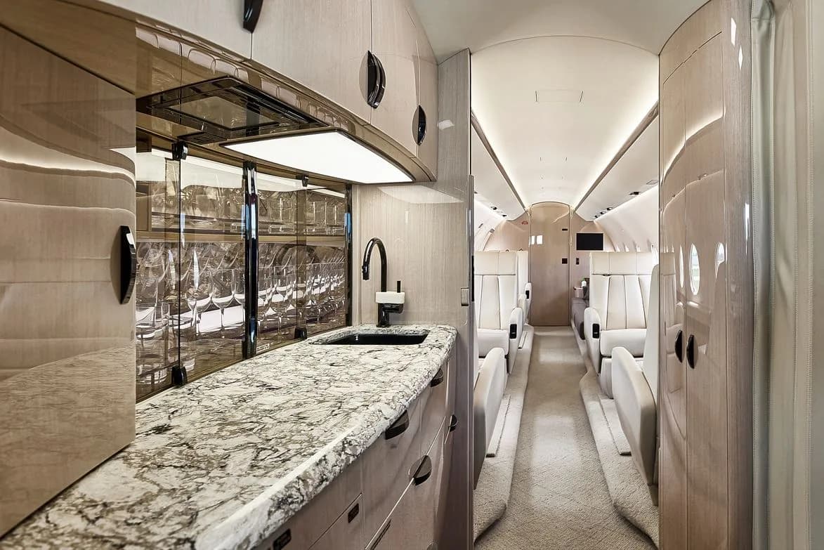 View of the aircraft interior from the galley.