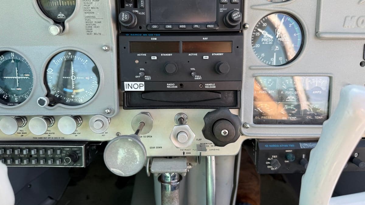 Close-up of the instrument panel in the Mooney Mark 21 aircraft.