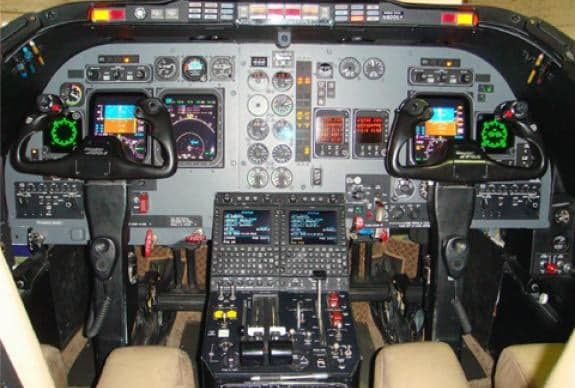 Detailed view of the aircraft cockpit instrument panel.