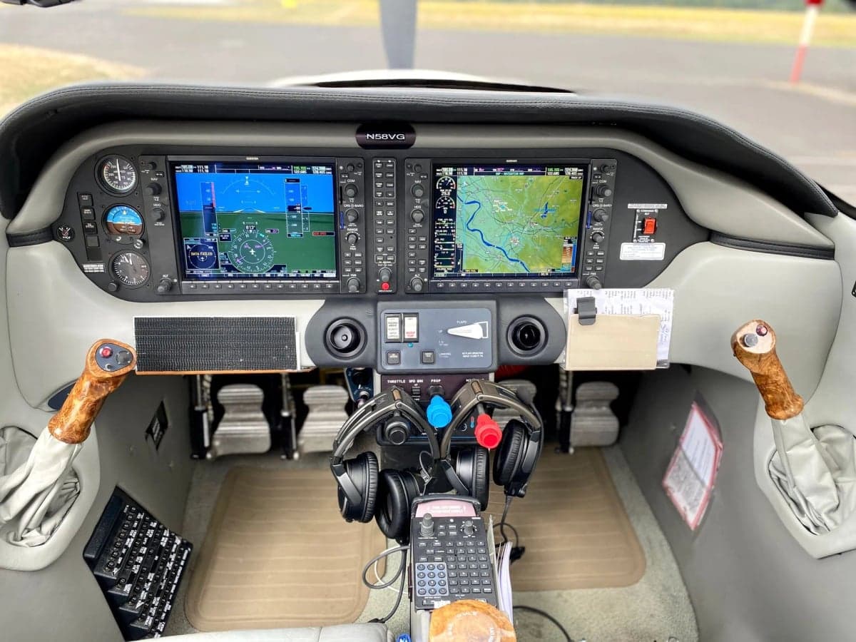 Close up of the instrument panel of the Columbia 400 aircraft N58VG.