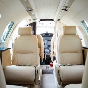 View of the interior cabin of a Cessna Citation CJ1+.