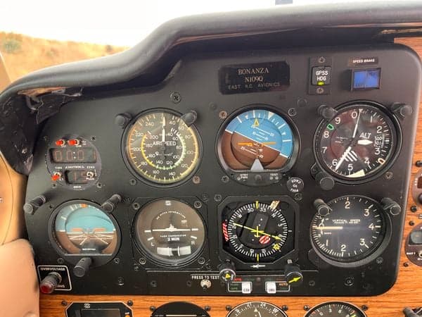 Close-up of the instrument panel with various gauges.