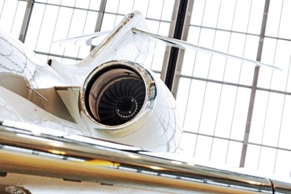 Close-up of the engine on a Global Express aircraft.
