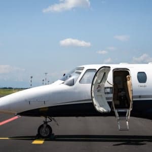Side view of a Cessna Citation CJ1+ with the door open.
