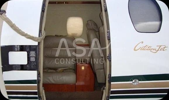 View of the Citation Jet cabin from the open doorway.