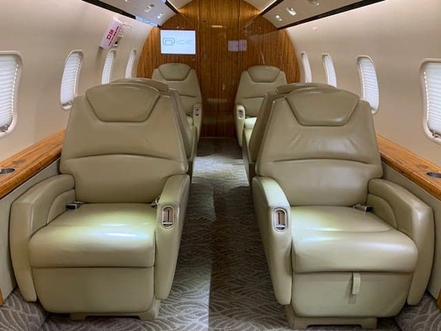 A view of the interior cabin seats inside the aircraft.