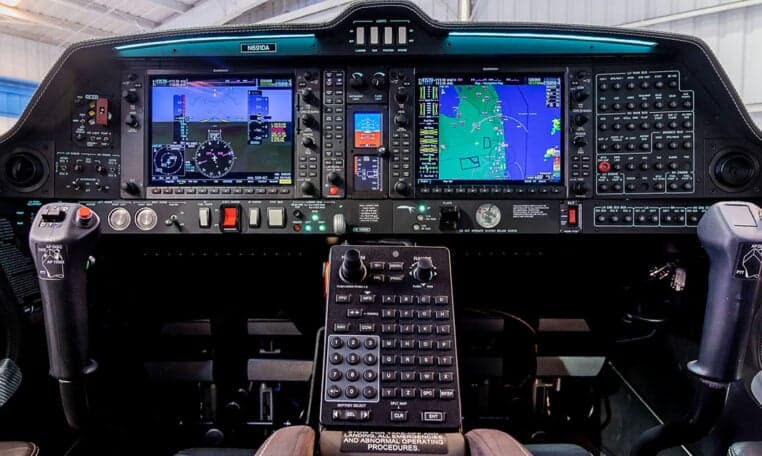 Detailed view of the Diamond DA62's instrument panel.