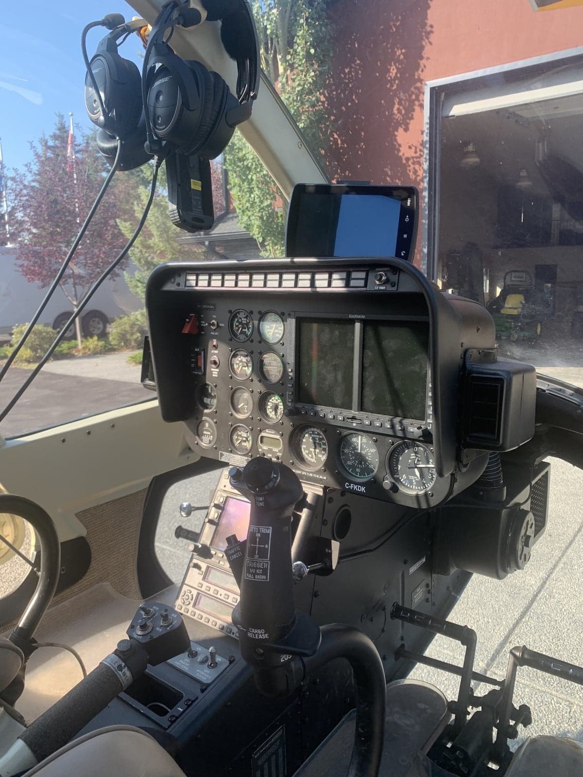 Close-up of the Bell 407 helicopter cockpit instrument panel.