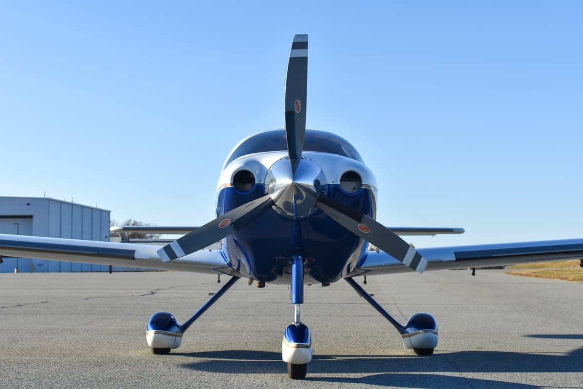 Cirrus VK-30 aircraft N2517X, front quarter view on the ground.