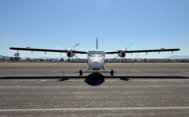 The cockpit of the Twin Otter aircraft with modern avionics.