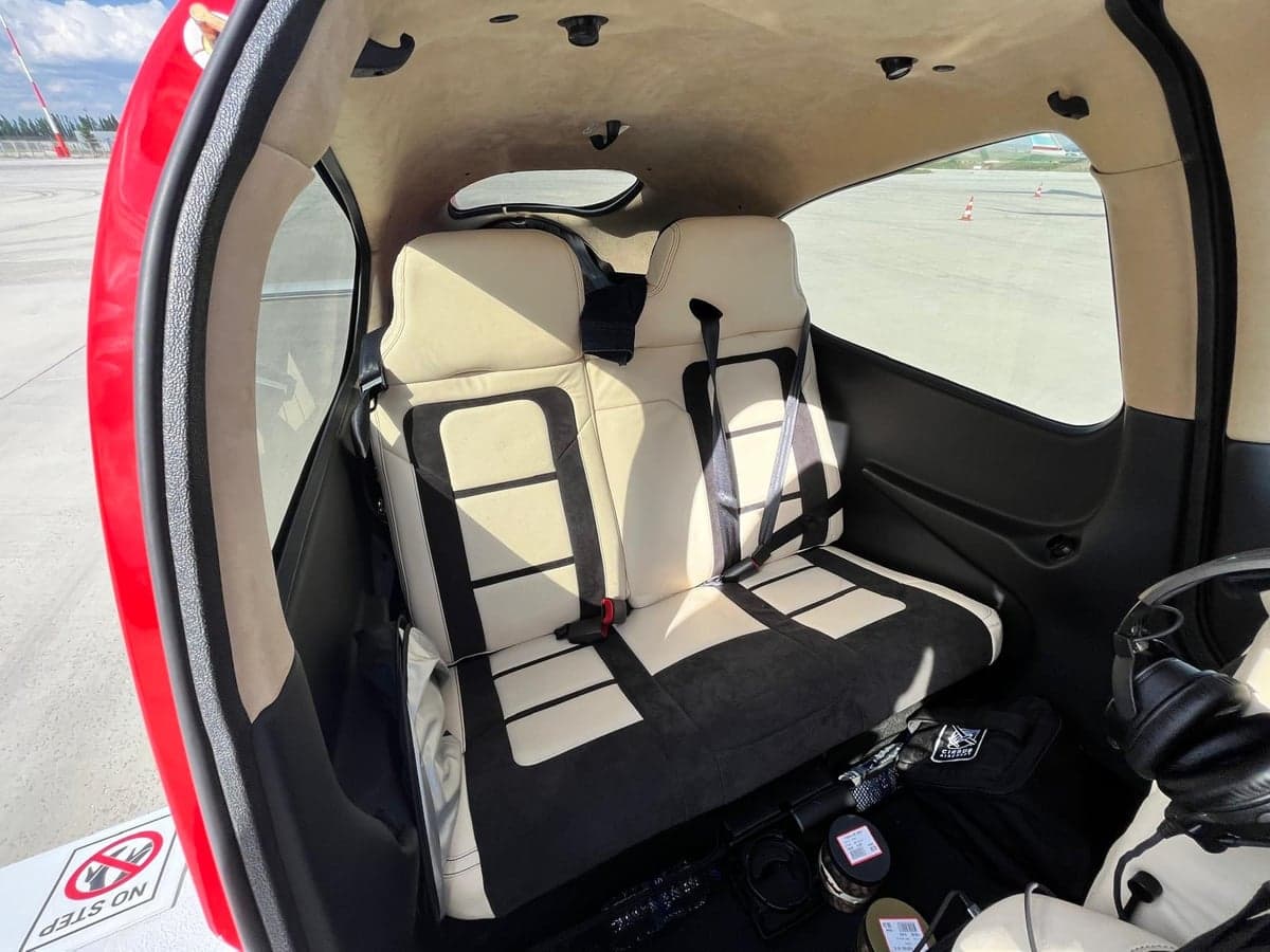 View of the rear seats in the aircraft cabin.
