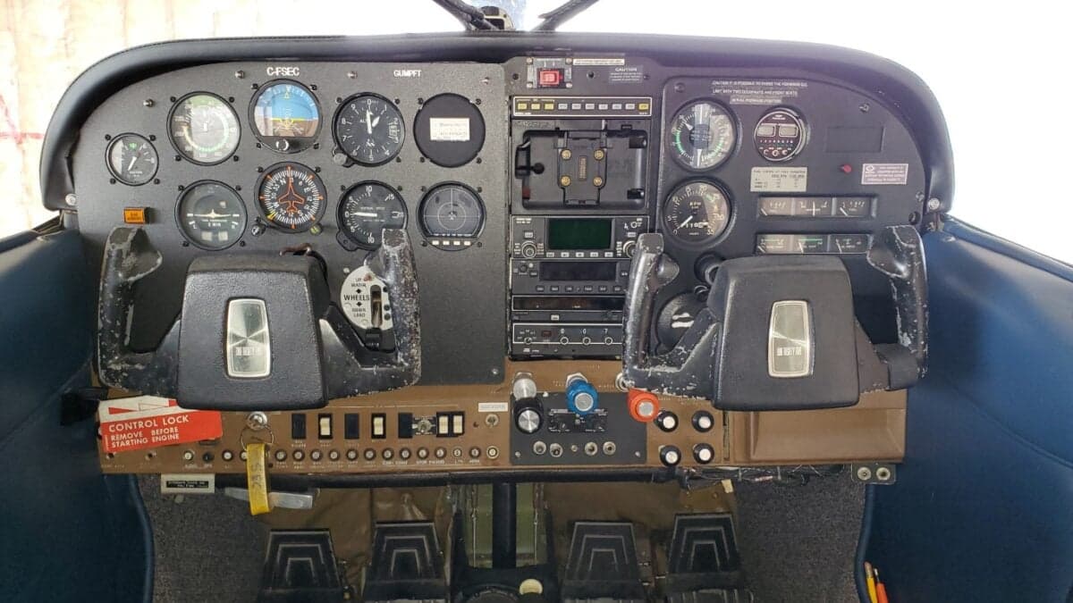 Detailed view of the aircraft's instrument panel and controls.